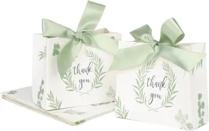 lovecabin 50-Pack Forest Theme Mini Thank You Gift Bags Bulk - Eco-Friendly Kraft Paper with Ribbon for Baby Shower, Wedding, Birthday Parties