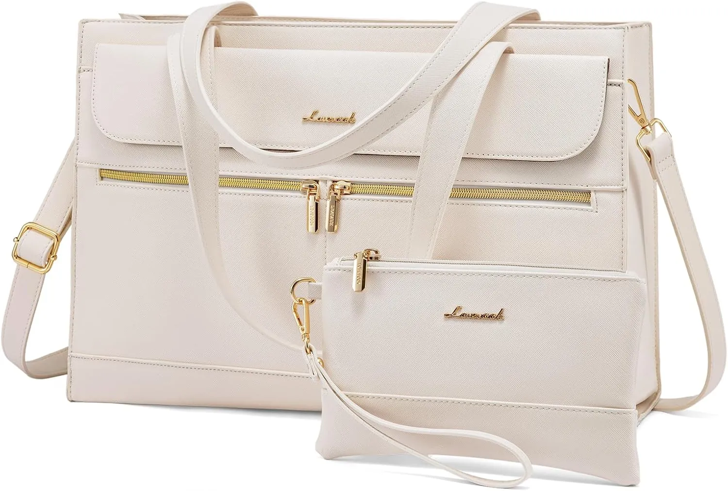 LOVEVOOK Laptop Bag for Women 15.6 Inch Tote Work Professional Leather Computer Briefcase Waterproof Handbag Shoulder Large Capacity Business Teacher Office Crossbody Purse, 206# Beige White