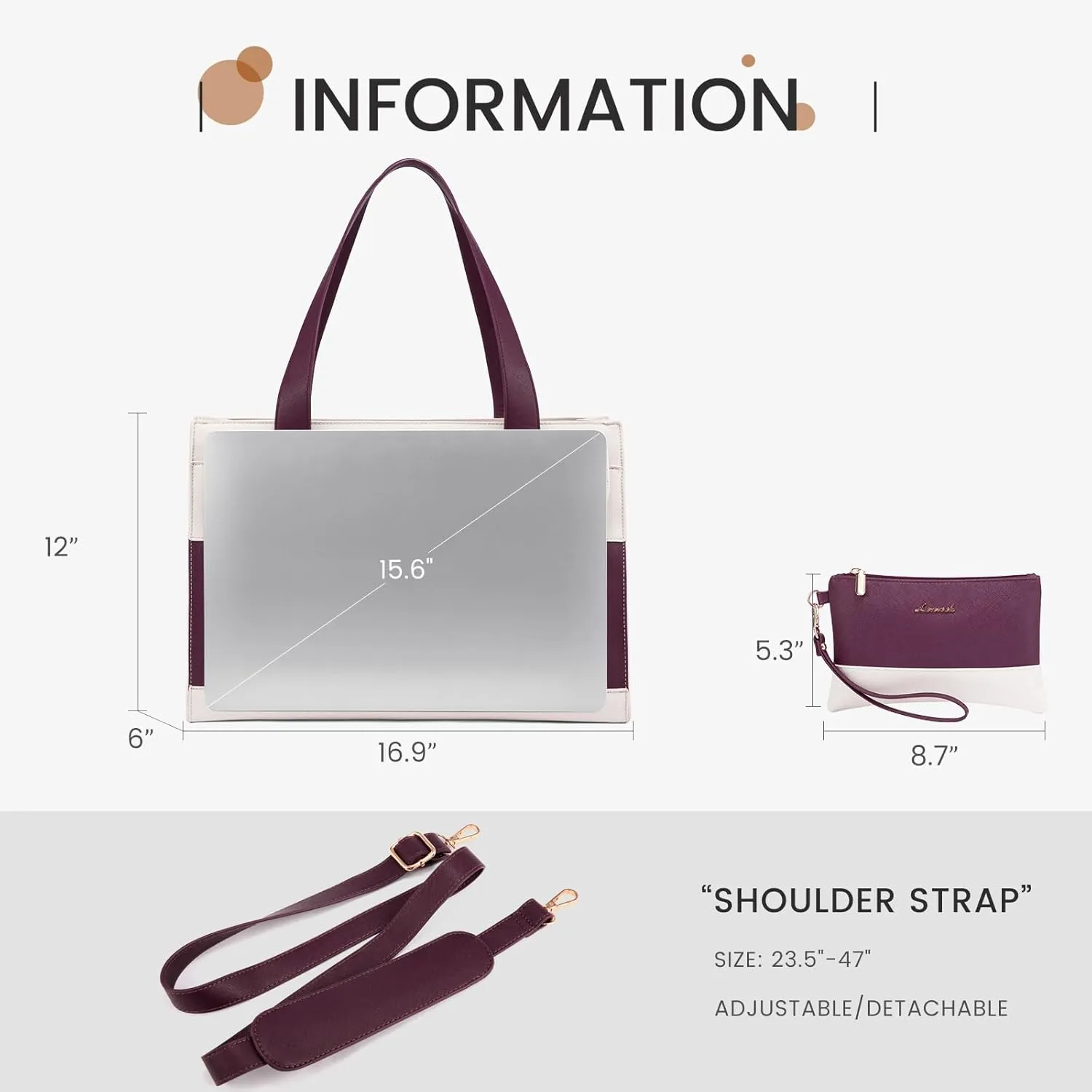 LOVEVOOK Laptop Bag Women 15.6 Inch Laptop Tote Professional Leather Computer Briefcase Waterproof Shoulder Bag Large Capacity Business Teacher Office Crossbody Purse