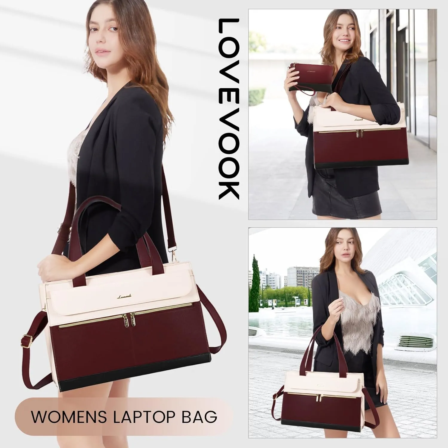 LOVEVOOK Laptop Tote - 15.6 Inch Professional Leather Computer Briefcase - Waterproof Shoulder Bag - Large Capacity Business Teacher Office Bag - Crossbody Purse