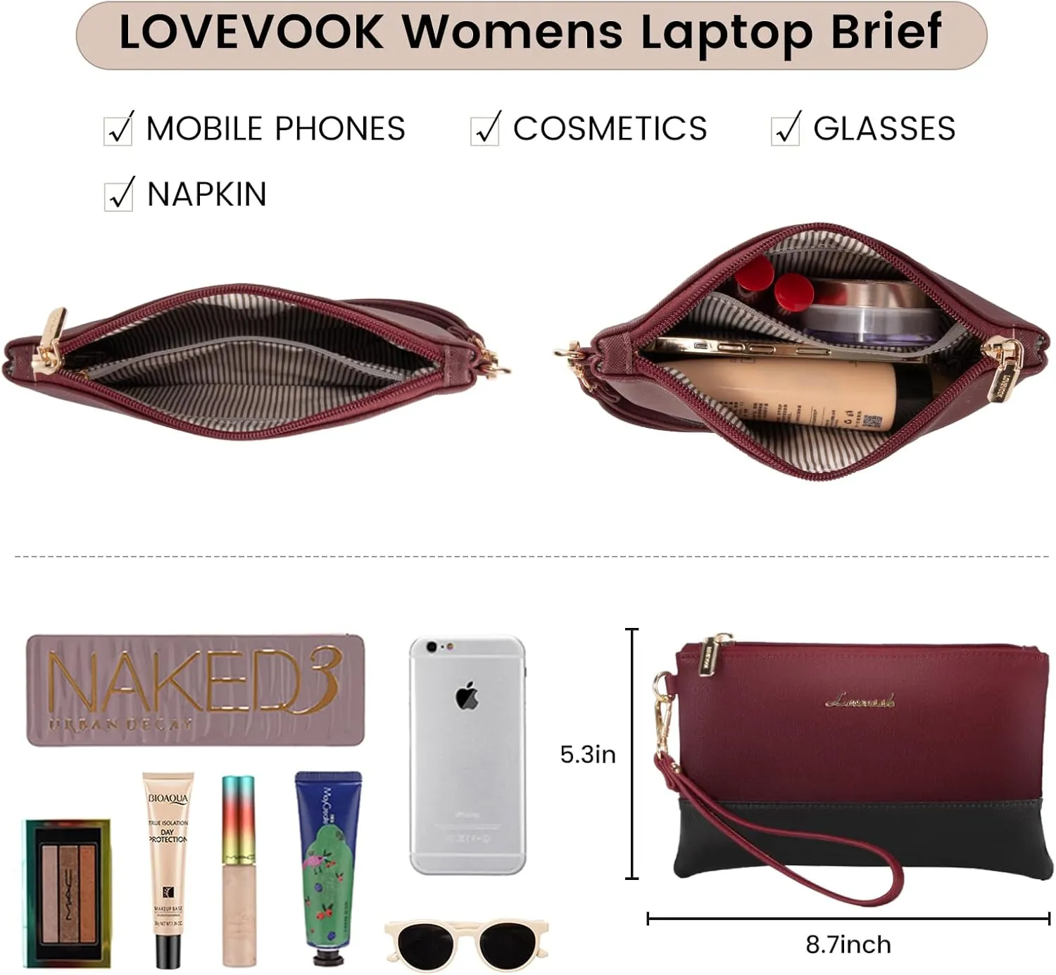 LOVEVOOK Laptop Tote - 15.6 Inch Professional Leather Computer Briefcase - Waterproof Shoulder Bag - Large Capacity Business Teacher Office Bag - Crossbody Purse