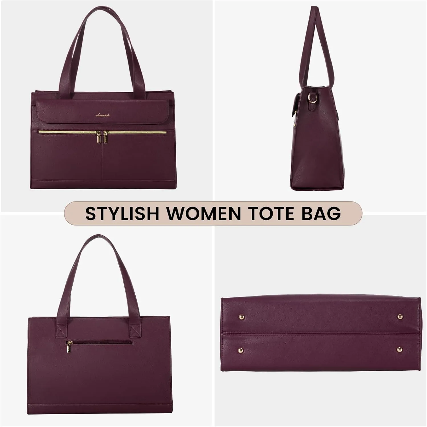 LOVEVOOK Laptop Tote for Women - 15.6 Inch Professional Leather Computer Briefcase, Waterproof Shoulder Bag, Large Capacity Business Teacher Office Bag, Crossbody Purse - Fuchsia