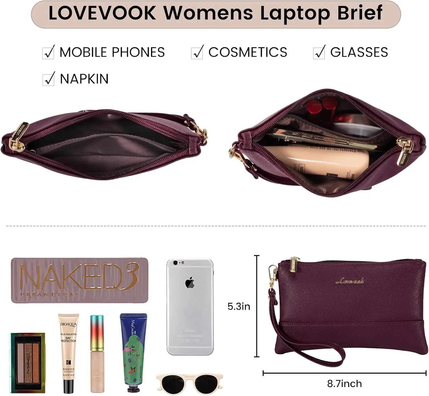 LOVEVOOK Laptop Tote for Women - 15.6 Inch Professional Leather Computer Briefcase, Waterproof Shoulder Bag, Large Capacity Business Teacher Office Bag, Crossbody Purse - Fuchsia
