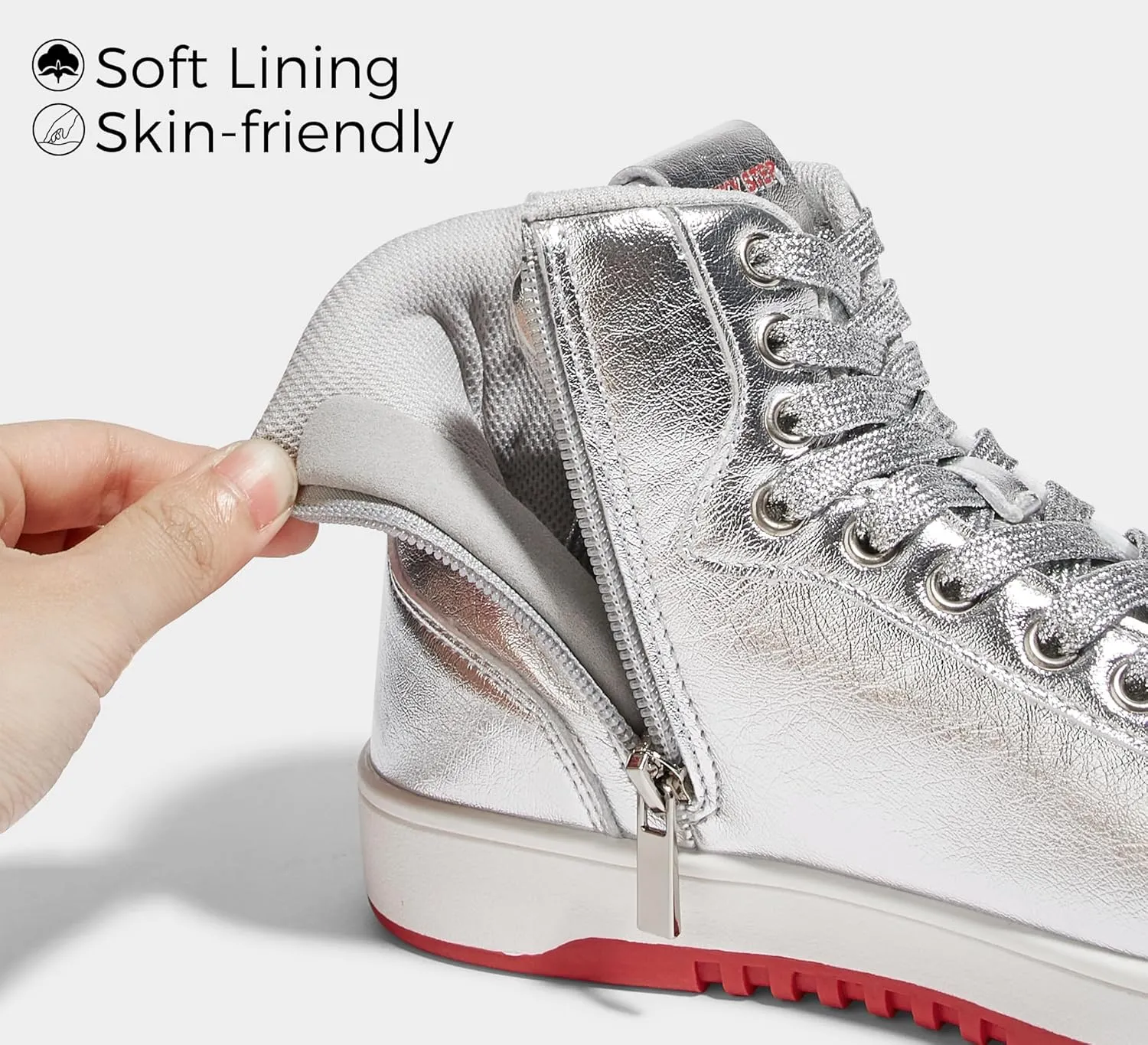 LUCKY STEP Women High Top Fashion Glitter Star Sneakers Retro Zipper Ankle Boots Basketball Tennis Casual Faux Leather Walking Shoes