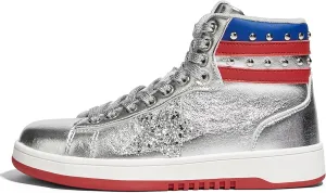 LUCKY STEP Women High Top Fashion Glitter Star Sneakers Retro Zipper Ankle Boots Basketball Tennis Casual Faux Leather Walking Shoes
