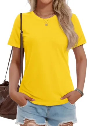 MAGCOMSEN Women's Short Sleeve T Shirts Cotton Summer UPF 50  Crew Neck Casual Tops Trendy Solid Color Basic Tees