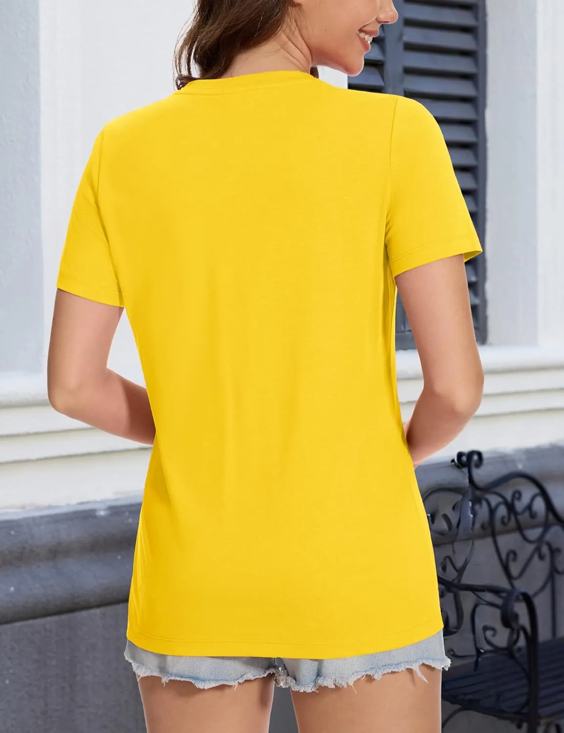 MAGCOMSEN Women's Short Sleeve T Shirts Cotton Summer UPF 50  Crew Neck Casual Tops Trendy Solid Color Basic Tees