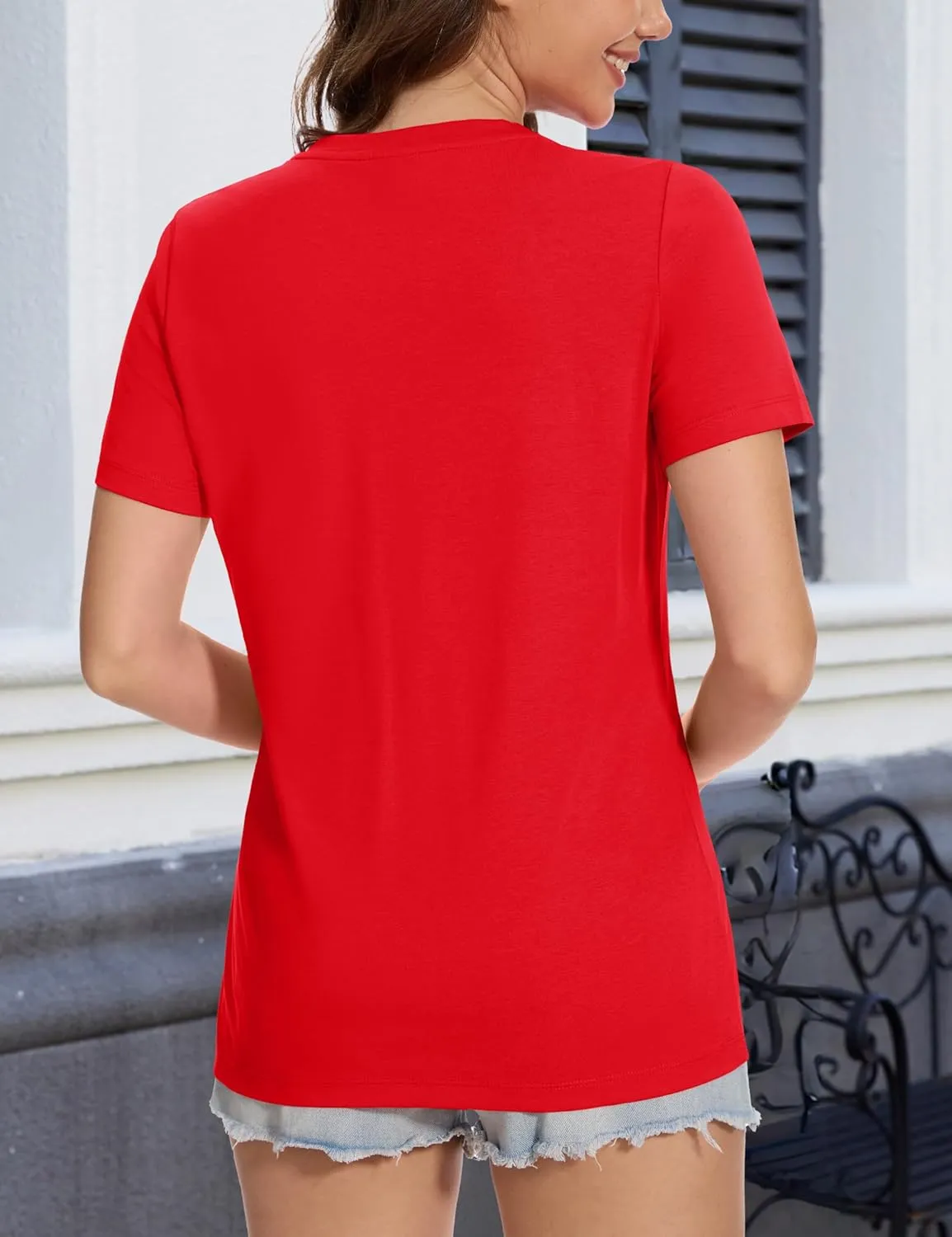 MAGCOMSEN Women's Short Sleeve T Shirts Cotton Summer UPF 50  Crew Neck Casual Tops Trendy Solid Color Basic Tees