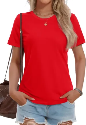 MAGCOMSEN Women's Short Sleeve T Shirts Cotton Summer UPF 50  Crew Neck Casual Tops Trendy Solid Color Basic Tees