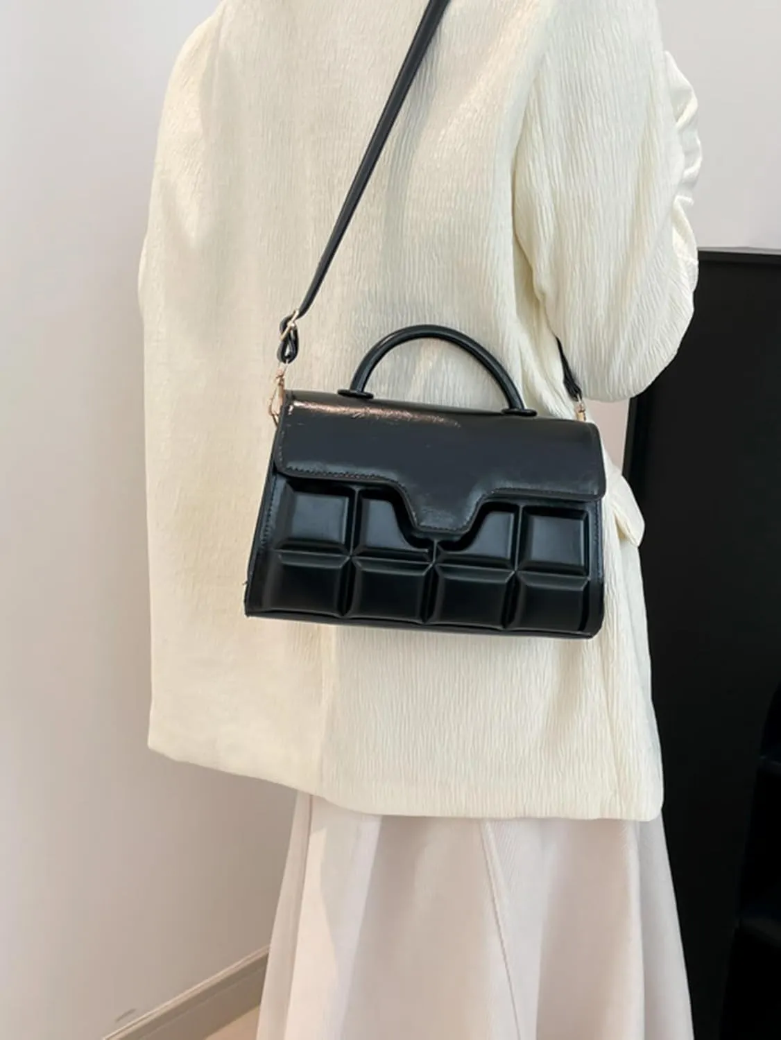 MakeMeChic Women's PU Leather Crossbody Bag Top Handle Shoulder Handbag with Adjustable Strap