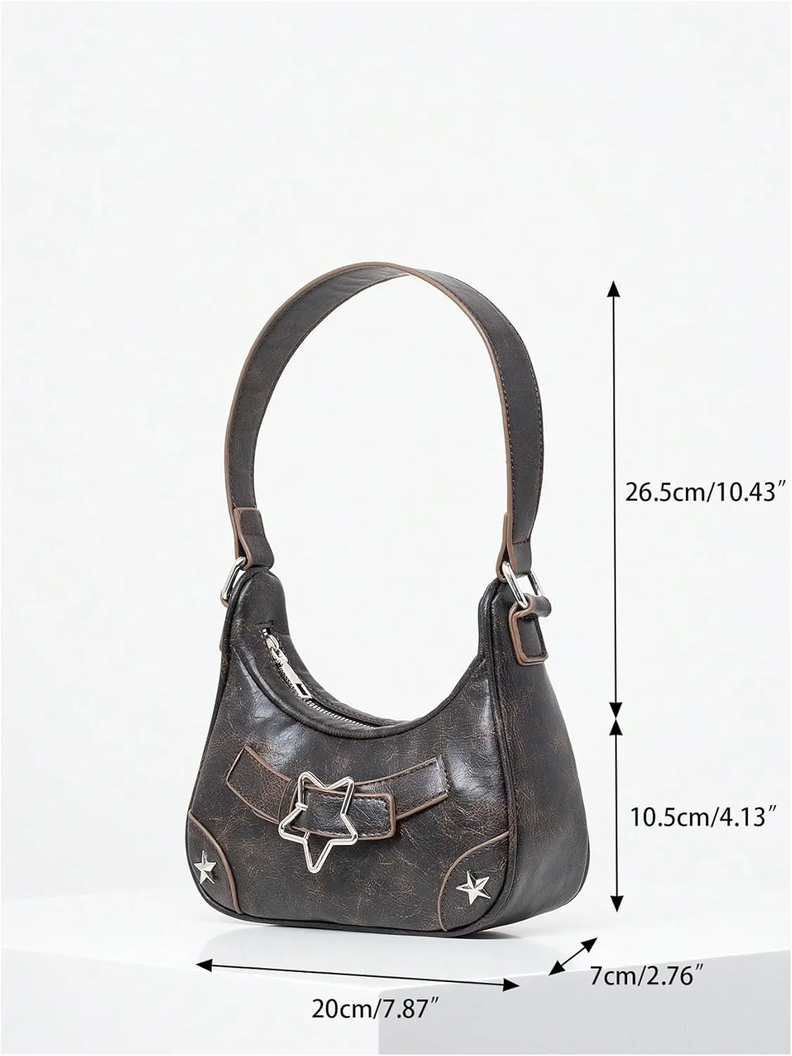 MakeMeChic Women's PU Leather Top Handle Buckle Medium Square Bag Vintage Shoulder Handbags Hobo Bags