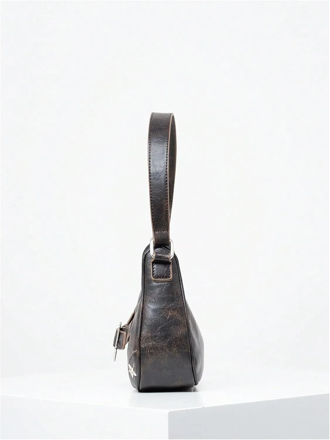 MakeMeChic Women's PU Leather Top Handle Buckle Medium Square Bag Vintage Shoulder Handbags Hobo Bags