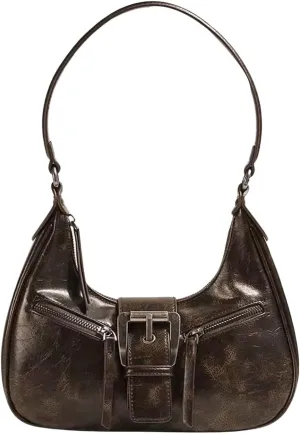 MakeMeChic Women's PU Leather Top Handle Buckle Medium Square Bag Vintage Shoulder Handbags Hobo Bags
