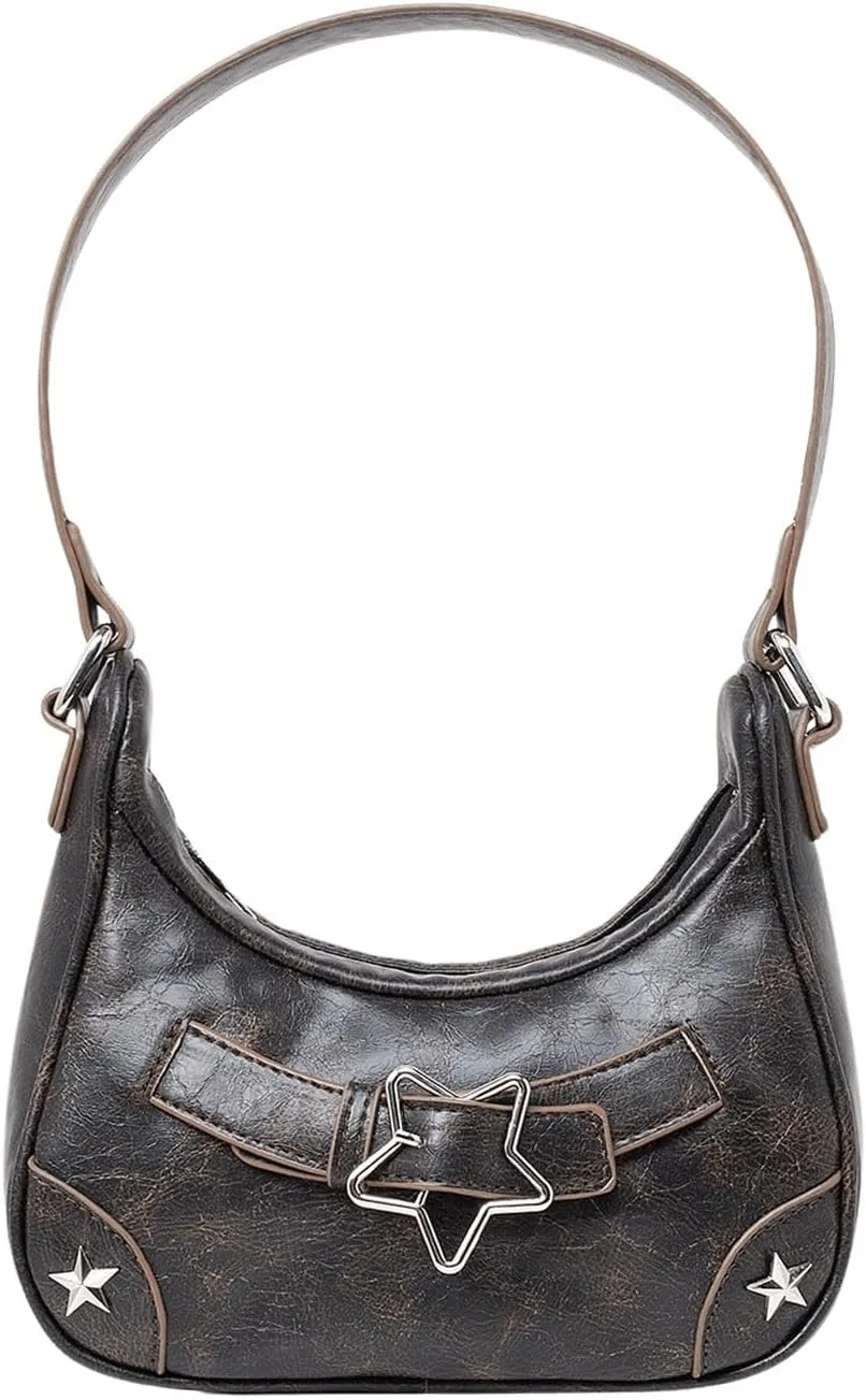 MakeMeChic Women's PU Leather Top Handle Buckle Medium Square Bag Vintage Shoulder Handbags Hobo Bags
