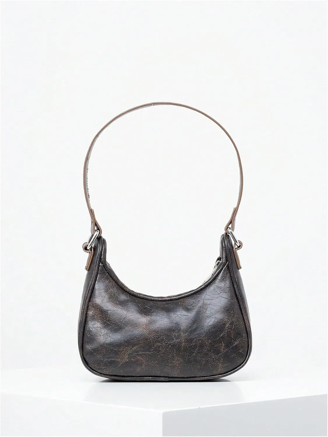 MakeMeChic Women's PU Leather Top Handle Buckle Medium Square Bag Vintage Shoulder Handbags Hobo Bags