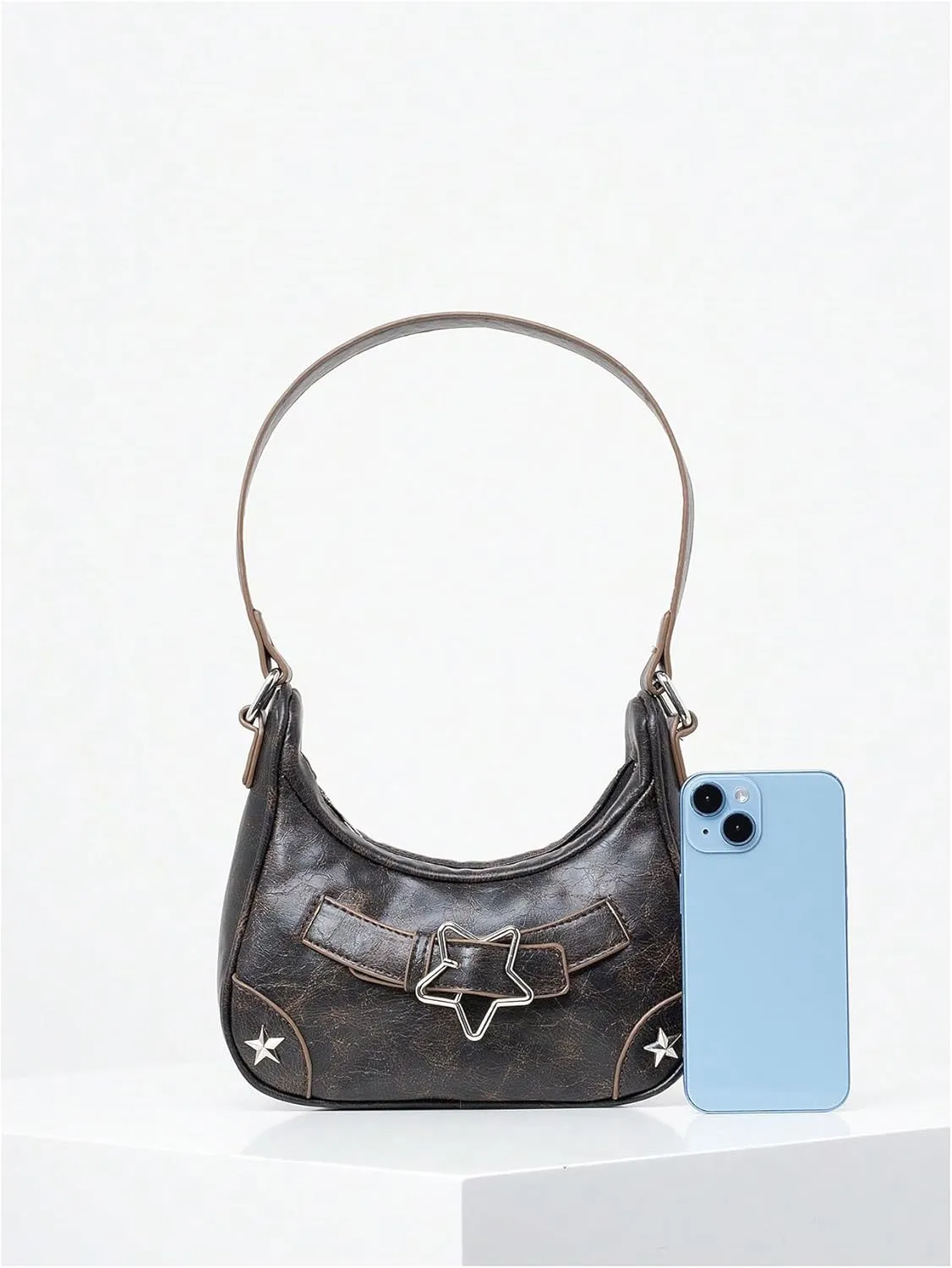 MakeMeChic Women's PU Leather Top Handle Buckle Medium Square Bag Vintage Shoulder Handbags Hobo Bags