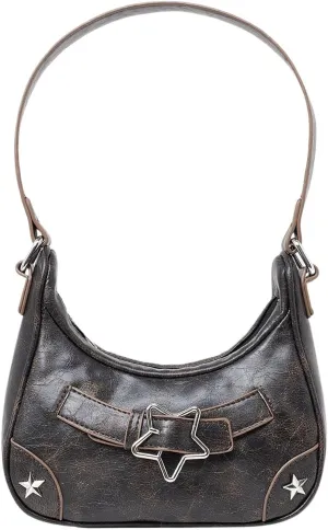 MakeMeChic Women's PU Leather Top Handle Buckle Medium Square Bag Vintage Shoulder Handbags Hobo Bags