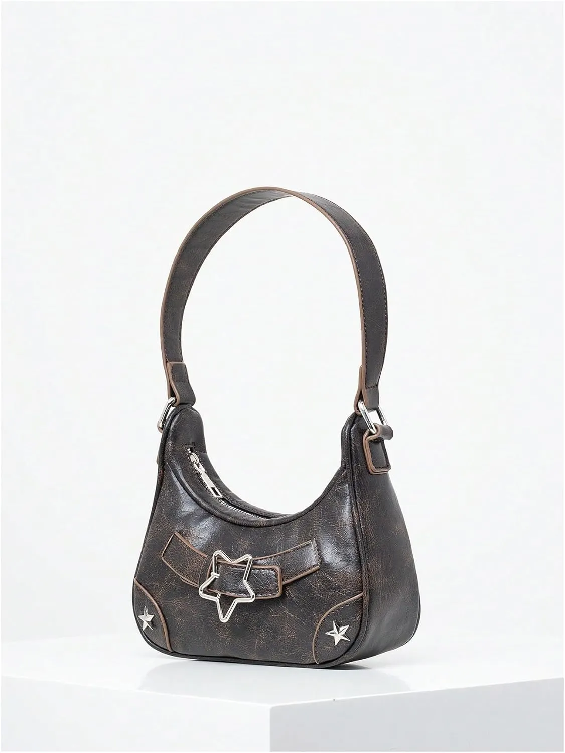 MakeMeChic Women's PU Leather Top Handle Buckle Medium Square Bag Vintage Shoulder Handbags Hobo Bags