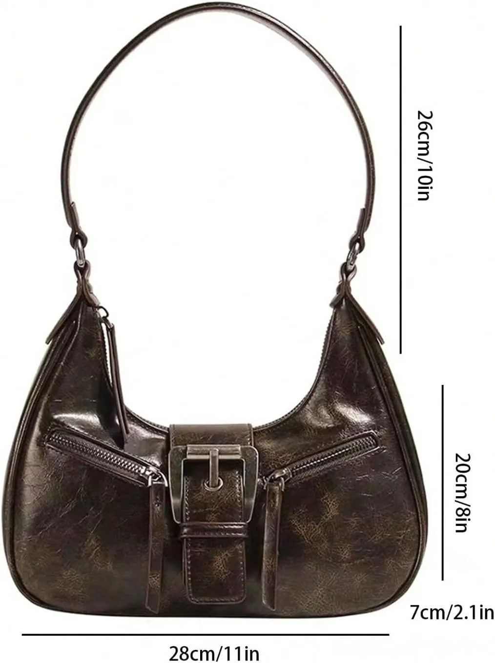 MakeMeChic Women's PU Leather Top Handle Buckle Medium Square Bag Vintage Shoulder Handbags Hobo Bags