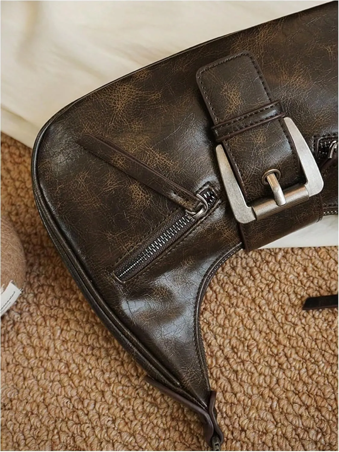 MakeMeChic Women's PU Leather Top Handle Buckle Medium Square Bag Vintage Shoulder Handbags Hobo Bags