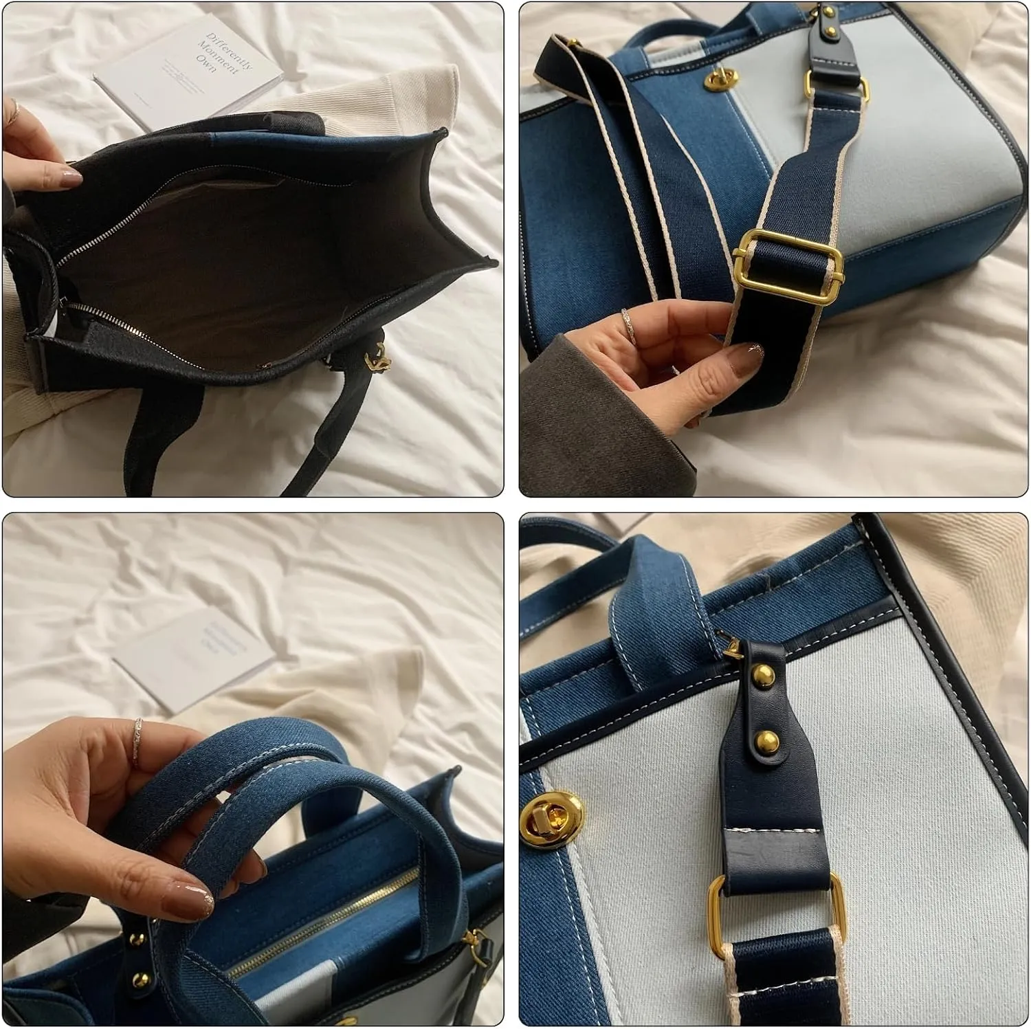 Makukke Denim Tote Bag for Women Large Shoulder Bag Handbag for Work Office Travel Shopping