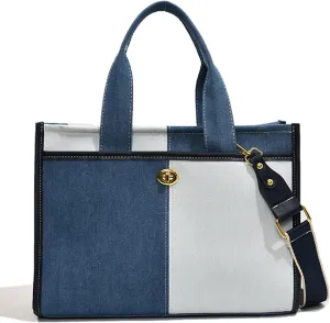 Makukke Denim Tote Bag for Women Large Shoulder Bag Handbag for Work Office Travel Shopping