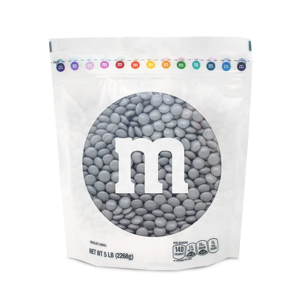 M&M’S WORLD Silver Milk Chocolate Candy Bulk - 5lbs Resealable Pack for Party Favors, Candy Bars, Weddings, Graduations, Birthday Parties, Party Favors, and More