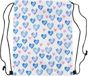 Manfei Love Heart Print Drawstring Backpack Pink Blue Heart Romantic Sackpack for Beach Swimming Pool Valentine's Day Simple Chic Draw String Bags Waterproof Sports Gym