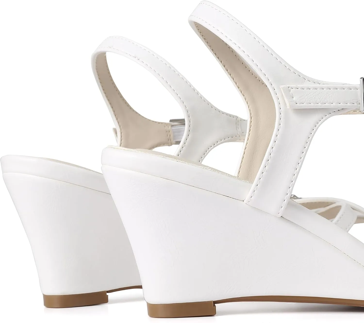 MaxMuxun Womens Wedge Sandals 2025 Square Toe Strappy Sandals 2.75 Inch Wedges Heels Dress Shoes for Women