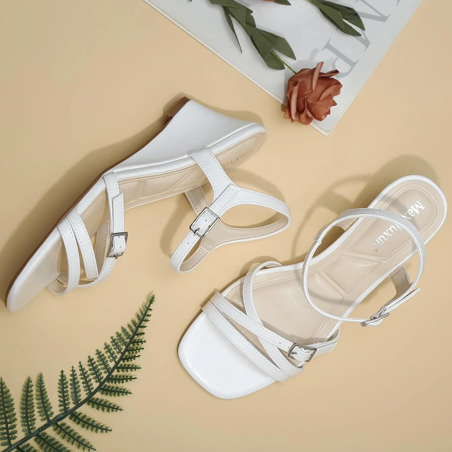 MaxMuxun Womens Wedge Sandals 2025 Square Toe Strappy Sandals 2.75 Inch Wedges Heels Dress Shoes for Women