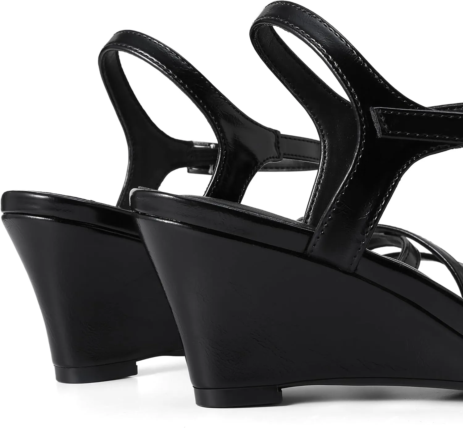 MaxMuxun Womens Wedge Sandals 2025 Square Toe Strappy Sandals 2.75 Inch Wedges Heels Dress Shoes for Women