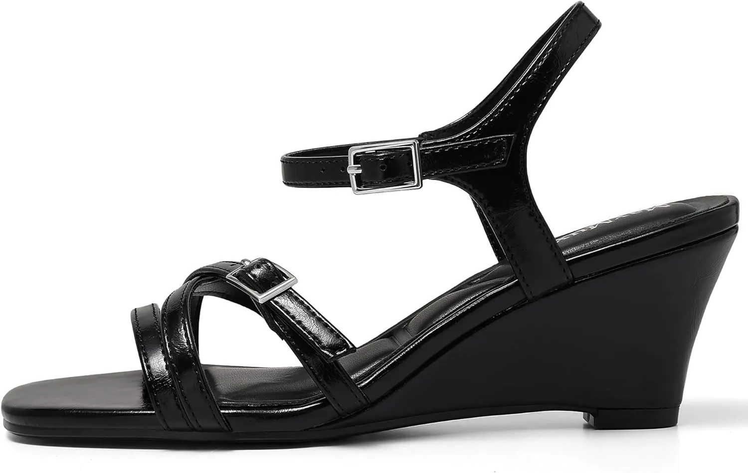 MaxMuxun Womens Wedge Sandals 2025 Square Toe Strappy Sandals 2.75 Inch Wedges Heels Dress Shoes for Women