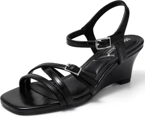 MaxMuxun Womens Wedge Sandals 2025 Square Toe Strappy Sandals 2.75 Inch Wedges Heels Dress Shoes for Women