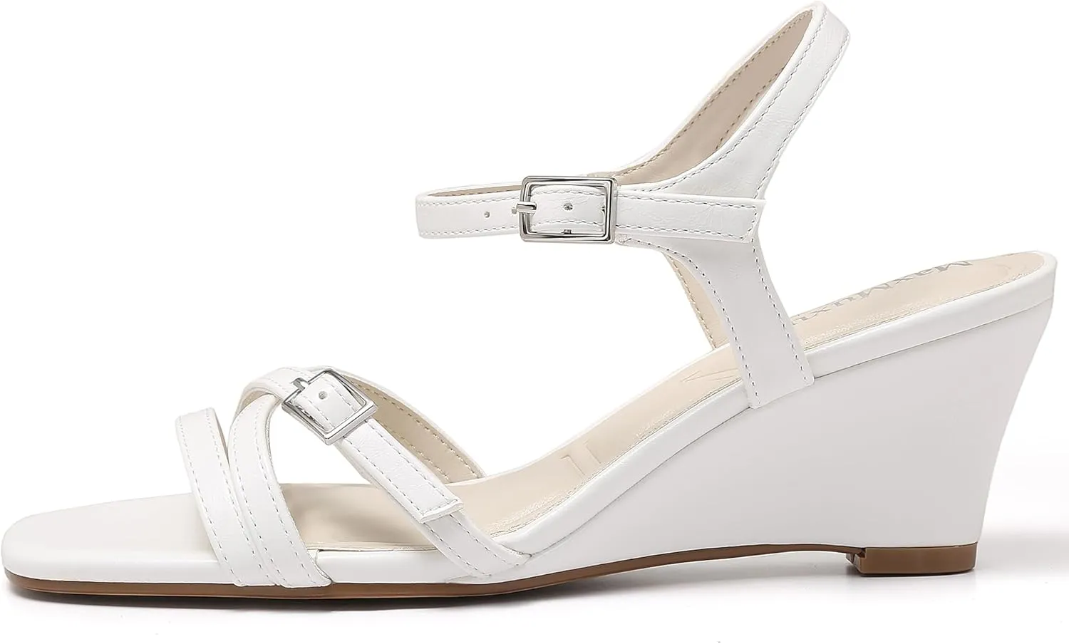 MaxMuxun Womens Wedge Sandals 2025 Square Toe Strappy Sandals 2.75 Inch Wedges Heels Dress Shoes for Women