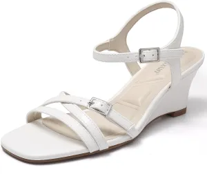 MaxMuxun Womens Wedge Sandals 2025 Square Toe Strappy Sandals 2.75 Inch Wedges Heels Dress Shoes for Women