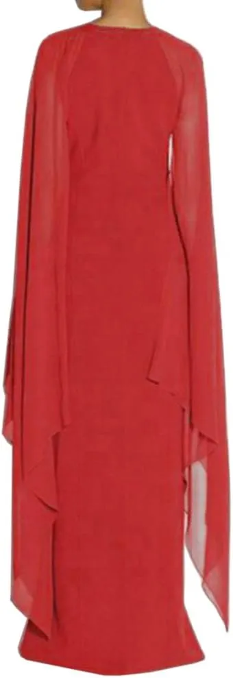 MAYFASEY Women's Elegant High Split Flare Sleeve Formal Evening Gowns Maxi Dress with Cape