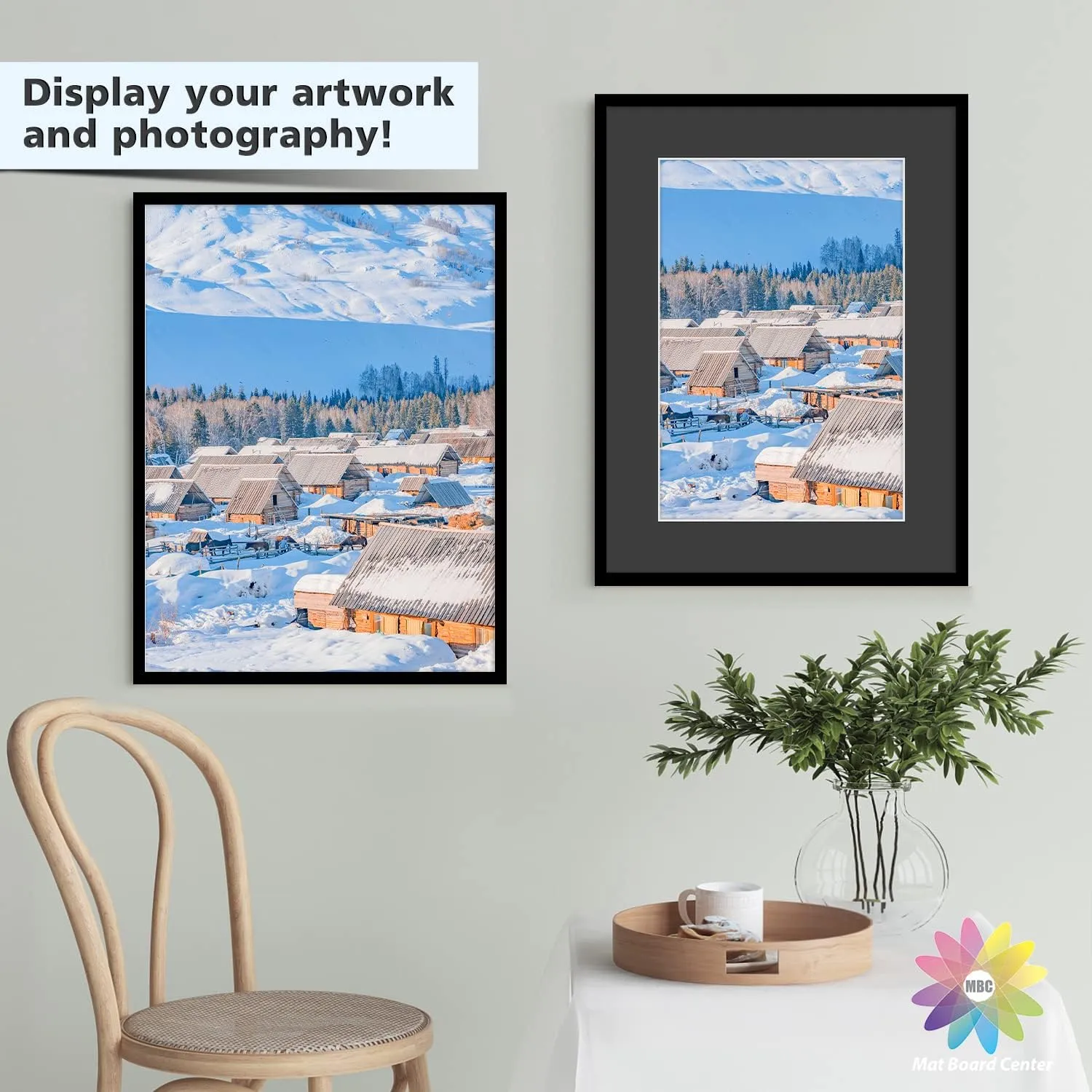 MBC MAT BOARD CENTER, Pack of 10-18x24 Pre-Cut 13x19 - Black Mats - for Pictures, Photos, Framing - Kit Includes: 10 White Backboards and 10 Clear Bags - Acid Free, 4-ply Thickness, White Core
