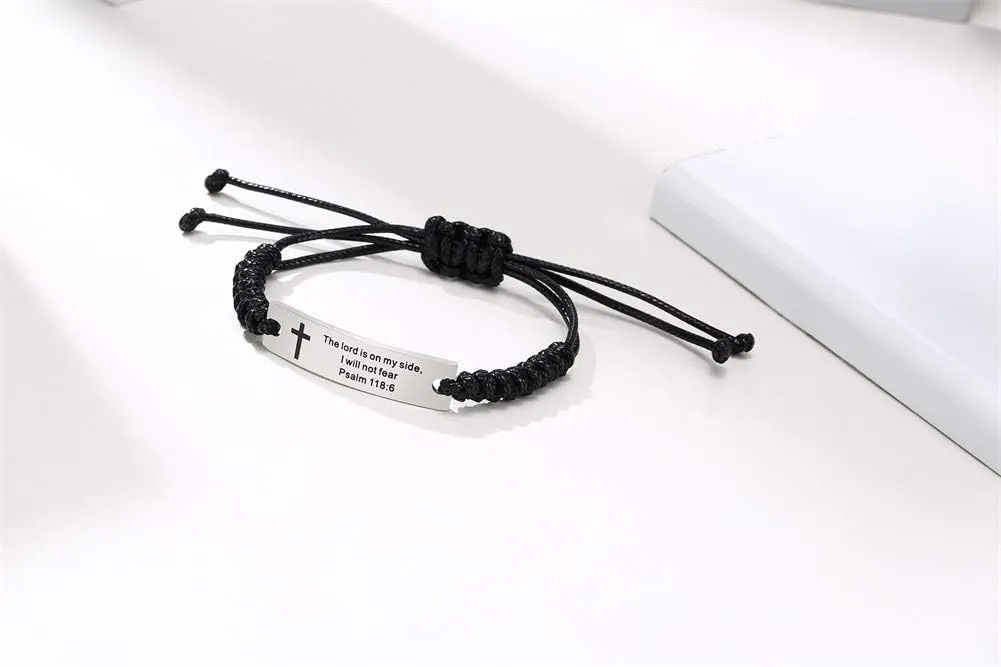 MEALGUET Religious Bible Verse Bracelet Scripture Quotes Inspirational Bracelet Faith Christian Adjustable Cord Stainless Steel Encourage ID Bracelets for Men Women, Customized Gift