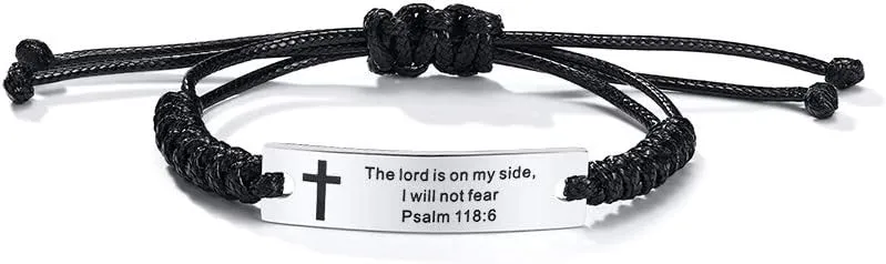 MEALGUET Religious Bible Verse Bracelet Scripture Quotes Inspirational Bracelet Faith Christian Adjustable Cord Stainless Steel Encourage ID Bracelets for Men Women, Customized Gift