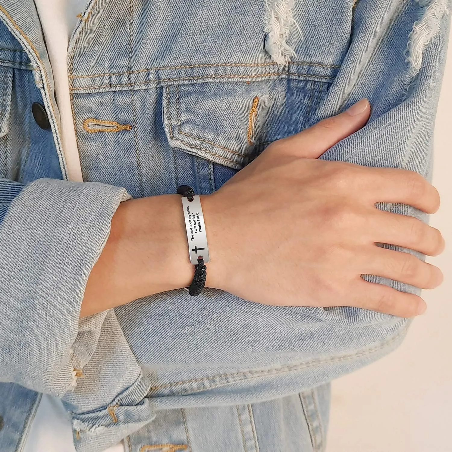 MEALGUET Religious Bible Verse Bracelet Scripture Quotes Inspirational Bracelet Faith Christian Adjustable Cord Stainless Steel Encourage ID Bracelets for Men Women, Customized Gift
