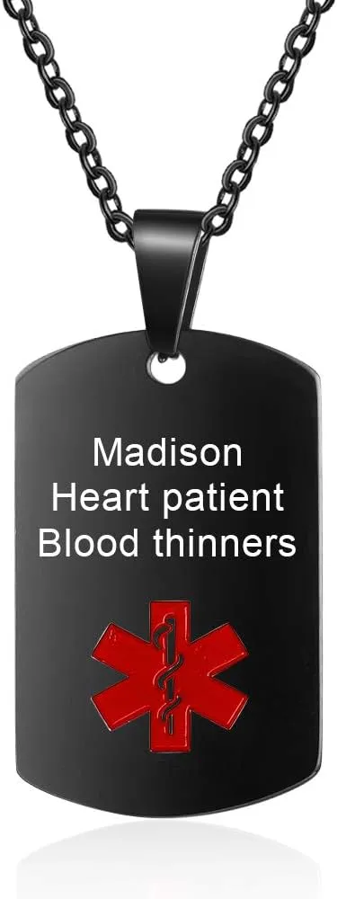 Medical Alert Pendant Necklace for Men Women Custom Engraved Name ID Tag Stainless Steel Necklace Emergency Med Alert Necklace for Men Women Medical Alert Jewelry