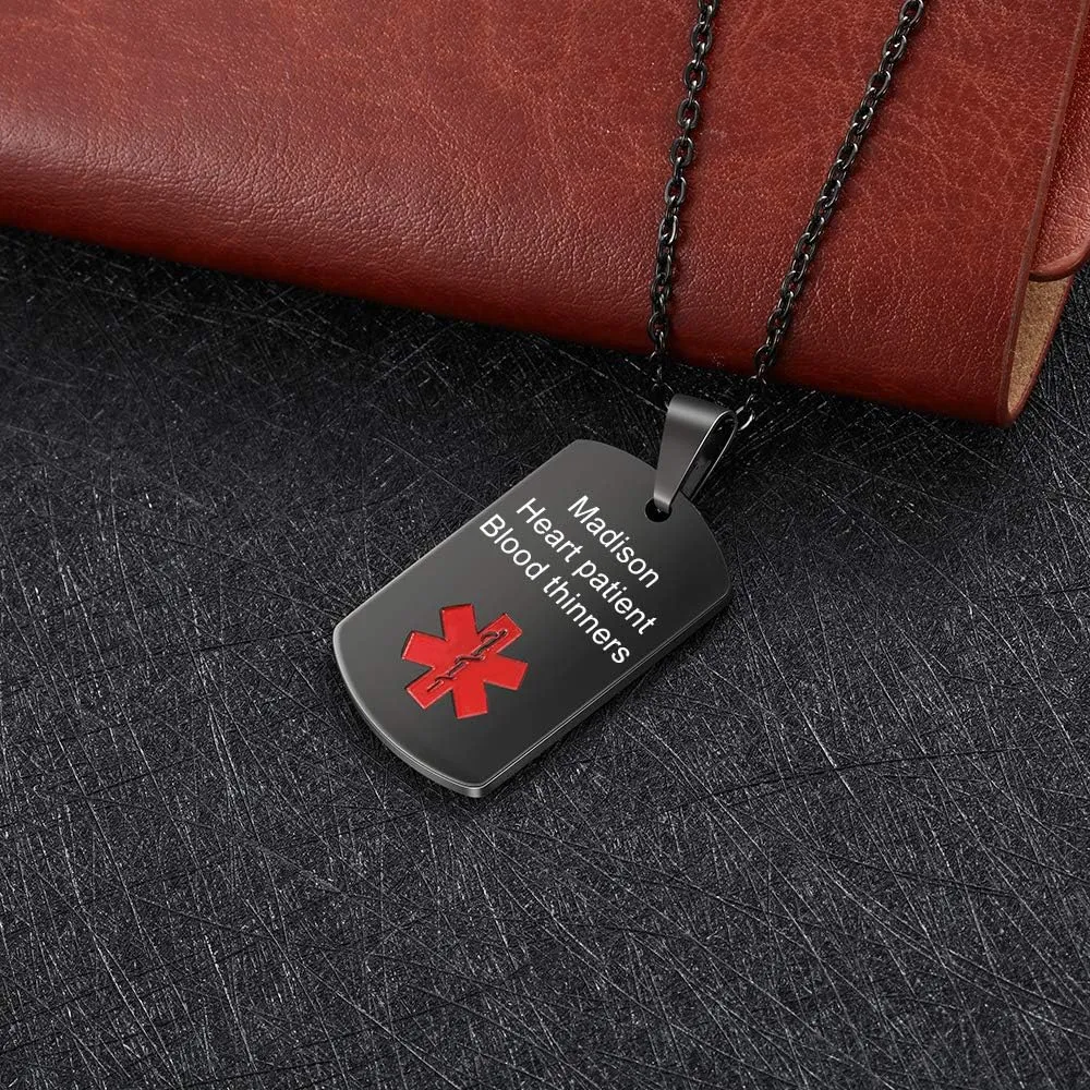 Medical Alert Pendant Necklace for Men Women Custom Engraved Name ID Tag Stainless Steel Necklace Emergency Med Alert Necklace for Men Women Medical Alert Jewelry