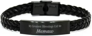 Memaw Braided Leather Bracelet, My Greatest Blessings Call Me Memaw Sentimental Heartfelt Christmas Birthday Engraved Gifts for Men Women