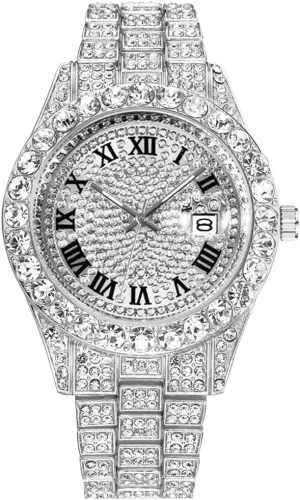 Mens Big Rocks with Roman Numerals Fully Iced Out Colorful Dial Watch