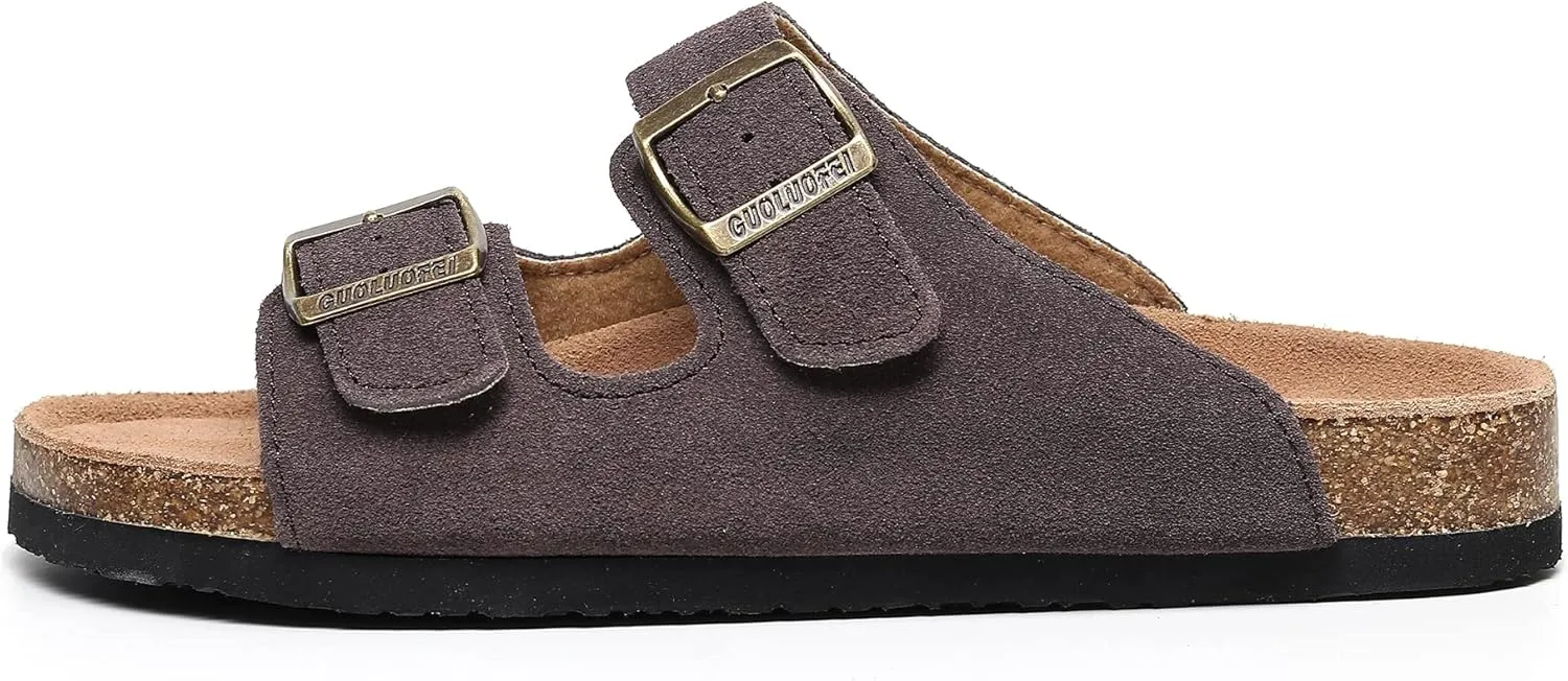 Men's Comfort Sandals with Two Adjustable Straps and Buckles, Fashionable Beach and Casual Slippers,Cork Footbed Sandals for Men