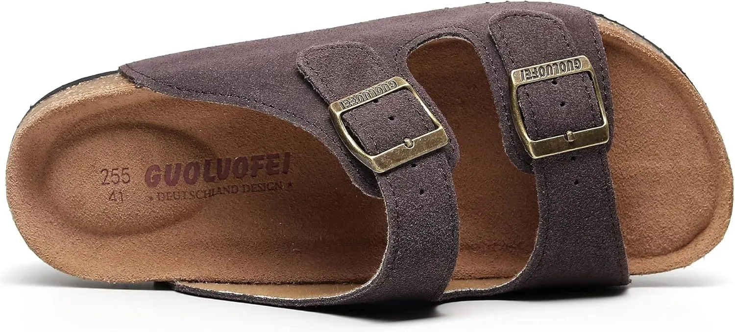 Men's Comfort Sandals with Two Adjustable Straps and Buckles, Fashionable Beach and Casual Slippers,Cork Footbed Sandals for Men