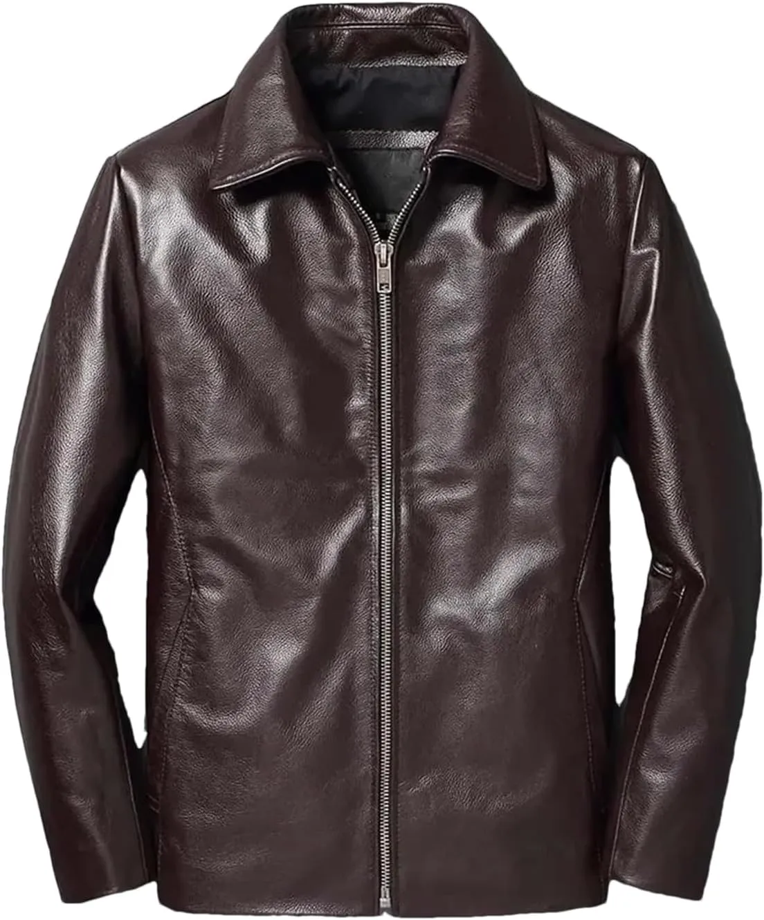 Men’s Cowhide Leather Jacket Loose Fit Spring Cool Weather Soft Casual Outerwear