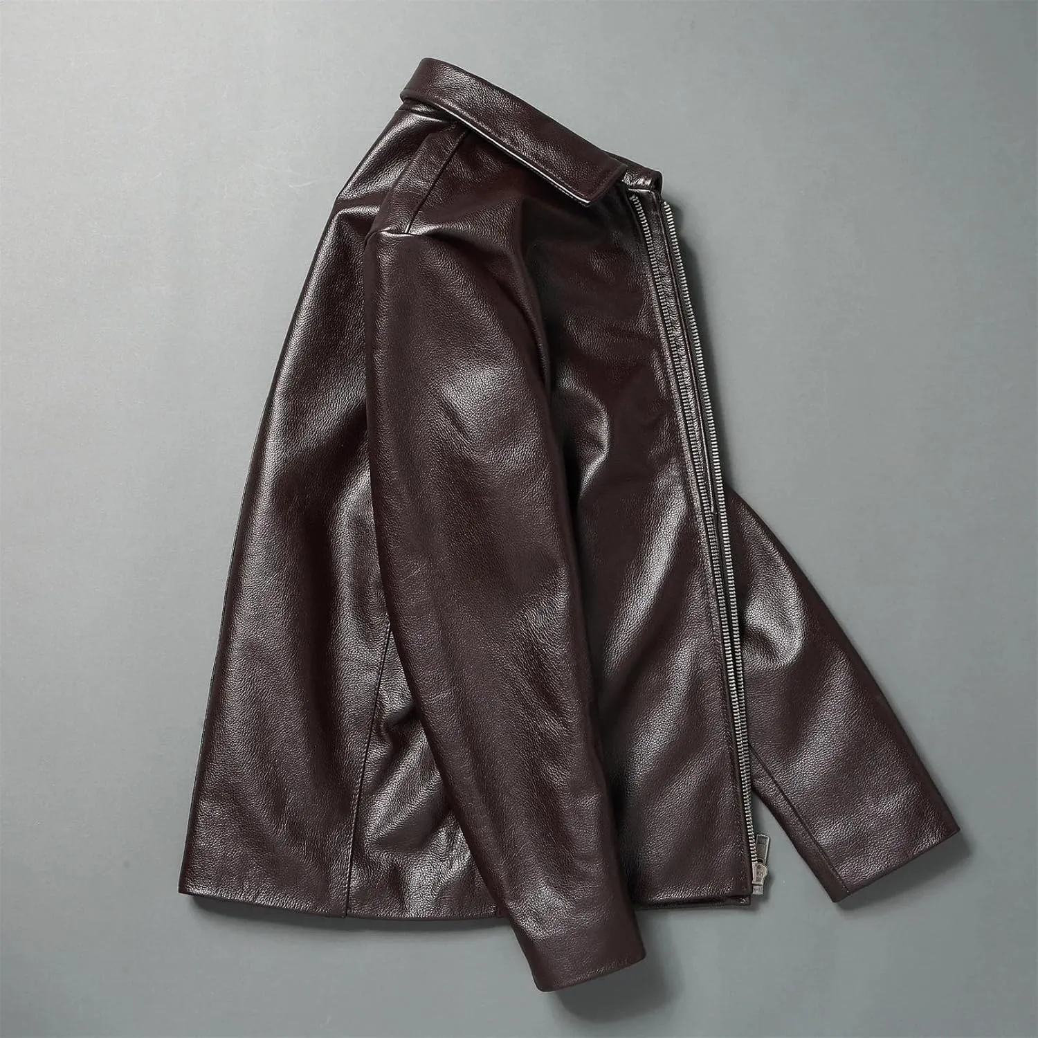 Men’s Cowhide Leather Jacket Loose Fit Spring Cool Weather Soft Casual Outerwear