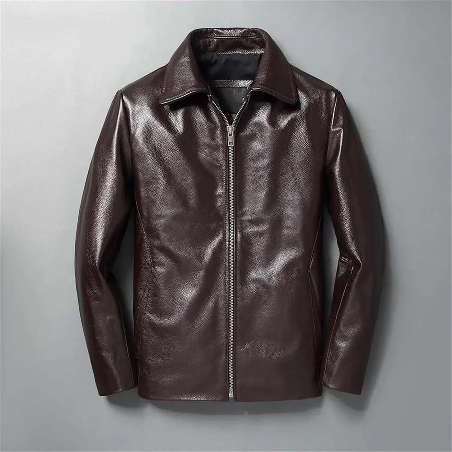 Men’s Cowhide Leather Jacket Loose Fit Spring Cool Weather Soft Casual Outerwear