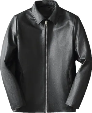 Men’s Cowhide Leather Jacket Loose Fit Spring Cool Weather Soft Casual Outerwear